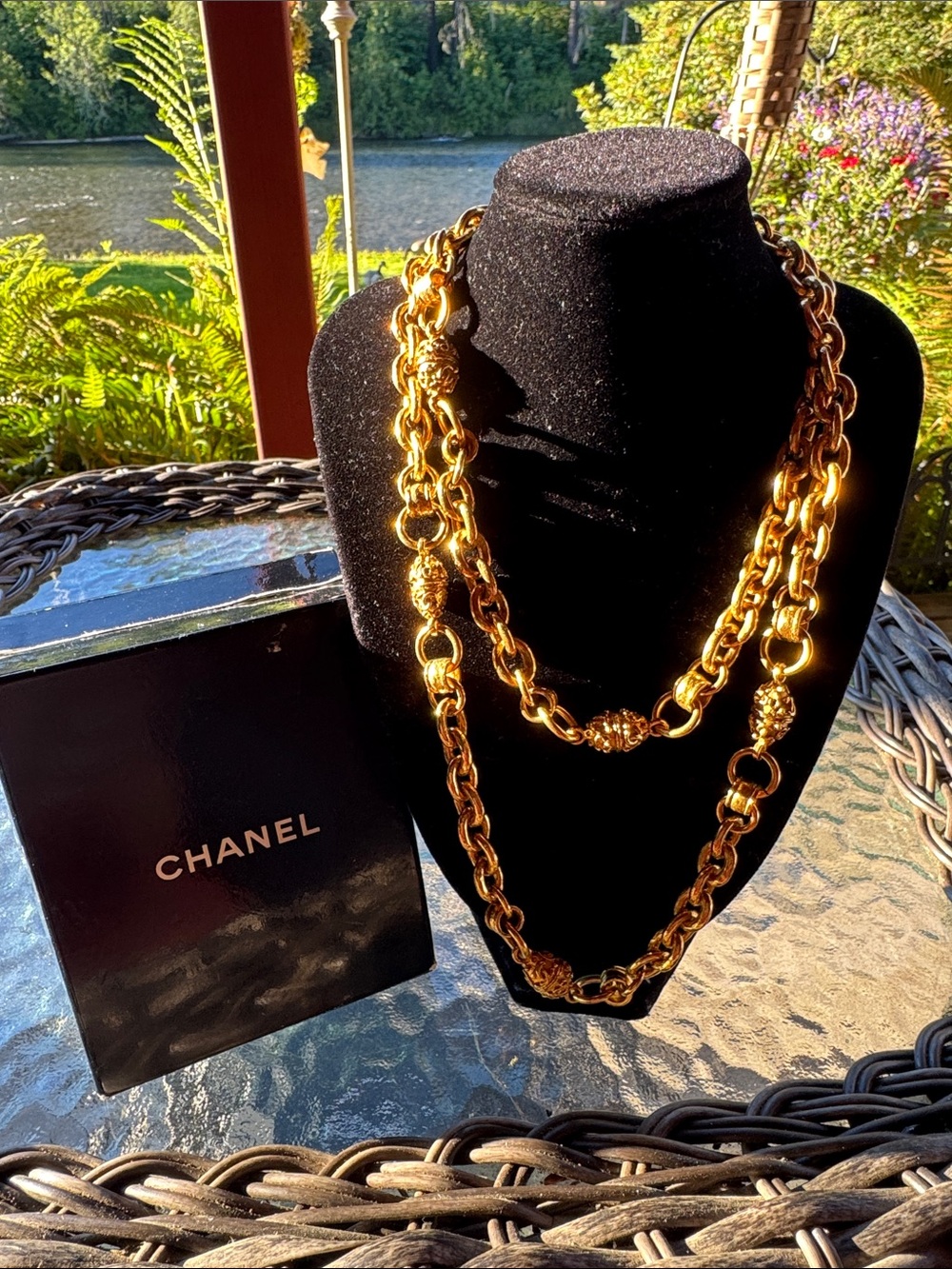 Chanel Gold CC Logo Chain Station Vintage Necklace Excellent Condition